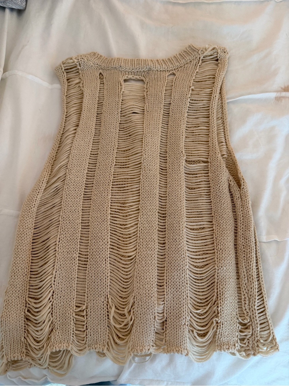 American Threads Beige Open-Knit Sleeveless Top - Lightweight Layering Piece